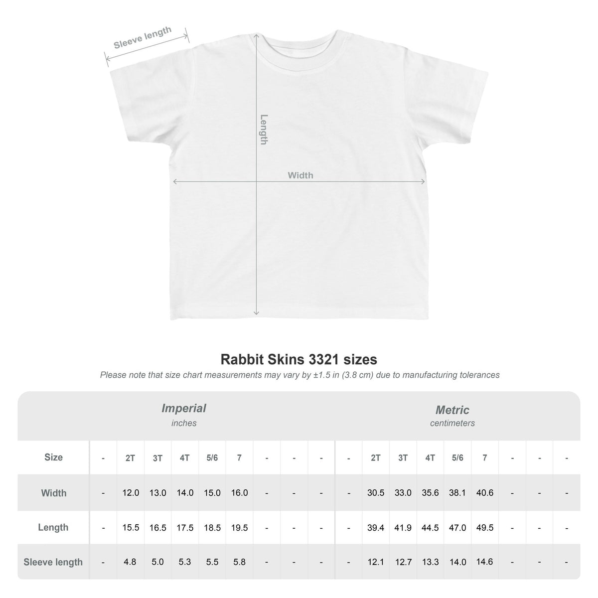 Bright Acres Bright Minds Together Toddler Tee — size chart