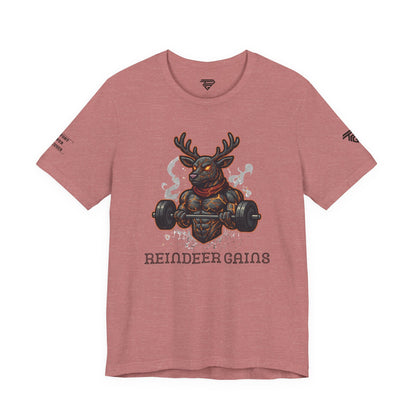 Reindeer Gains Gym T‑Shirt — Funny Christmas Workout Tee