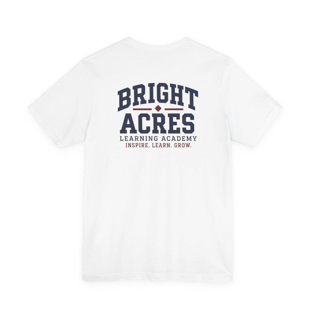 Bright Acres Collegiate Adult Tee — White, back