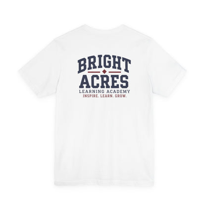 Bright Acres Collegiate Adult Tee — White, back