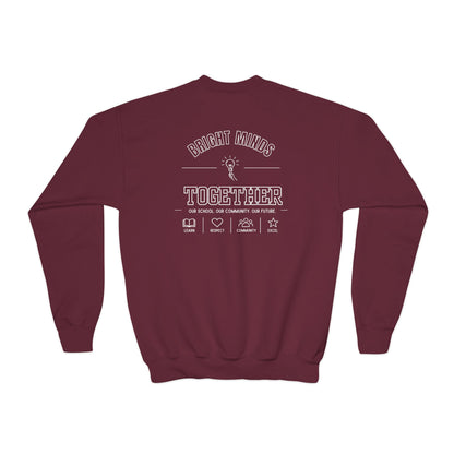 Bright Acres Bright Minds Together Youth Crewneck — Maroon, back