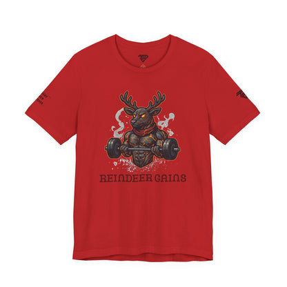 Reindeer Gains Gym T‑Shirt — Funny Christmas Workout Tee