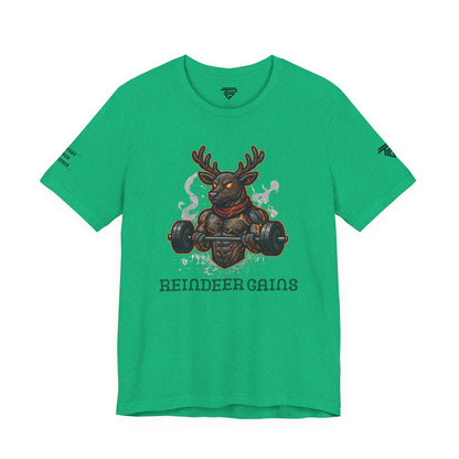 Reindeer Gains Gym T‑Shirt — Funny Christmas Workout Tee