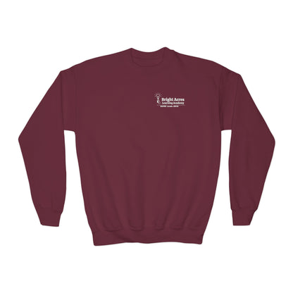 Bright Acres Bright Minds Together Youth Crewneck — Maroon, front