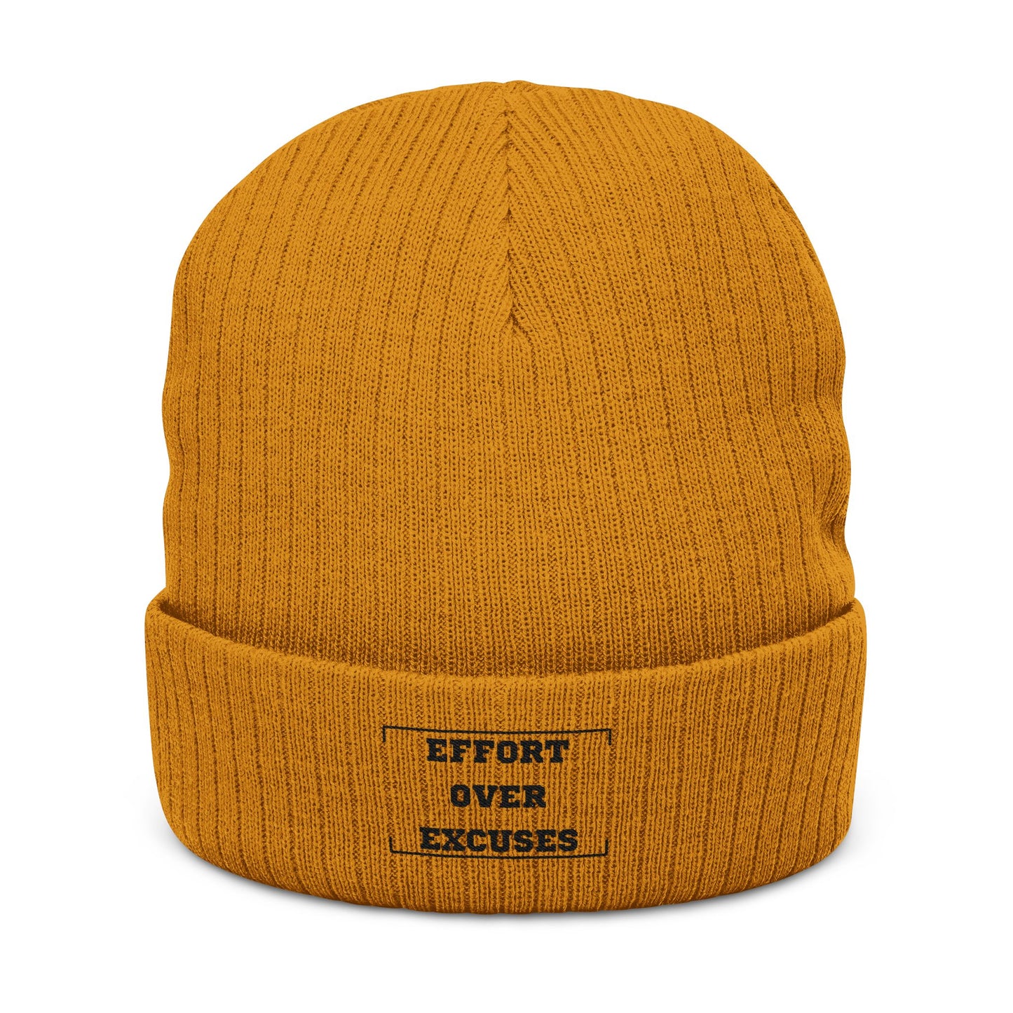 Effort Over Excuses Ribbed Knit Beanie — Embroidered Motivational Winter Hat