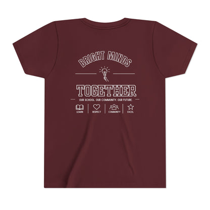 Bright Acres Bright Minds Together Youth Tee — Maroon, back