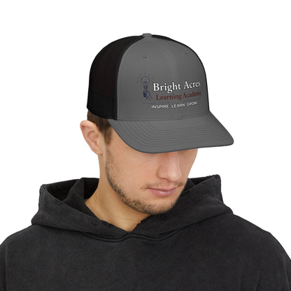 Bright Acres Learning Academy Snapback Trucker Cap — Inspire Learn Grow Embroidered School Hat