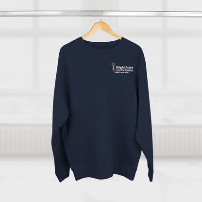 Bright Acres Bright Minds Together Fleece Adult Crewneck — Navy, front hanging