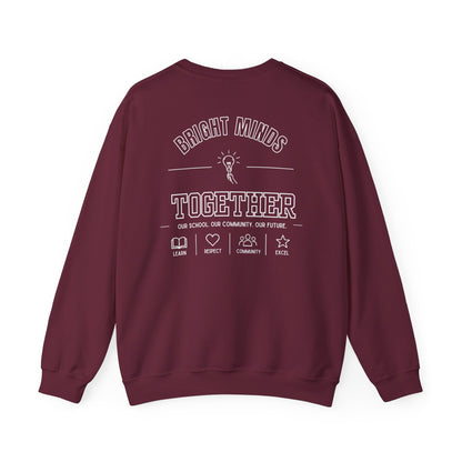 Bright Acres Bright Minds Together Classic Adult Crewneck — Maroon, back