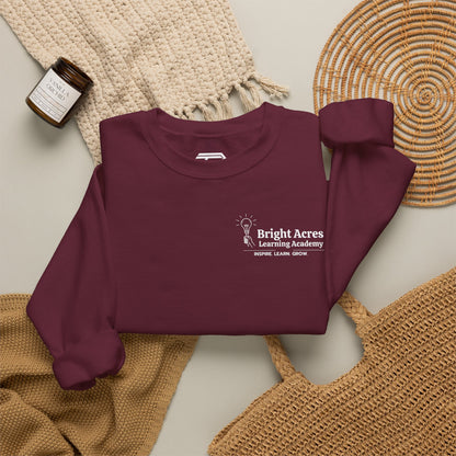 Bright Acres Bright Minds Together Classic Adult Crewneck — Maroon, styled front