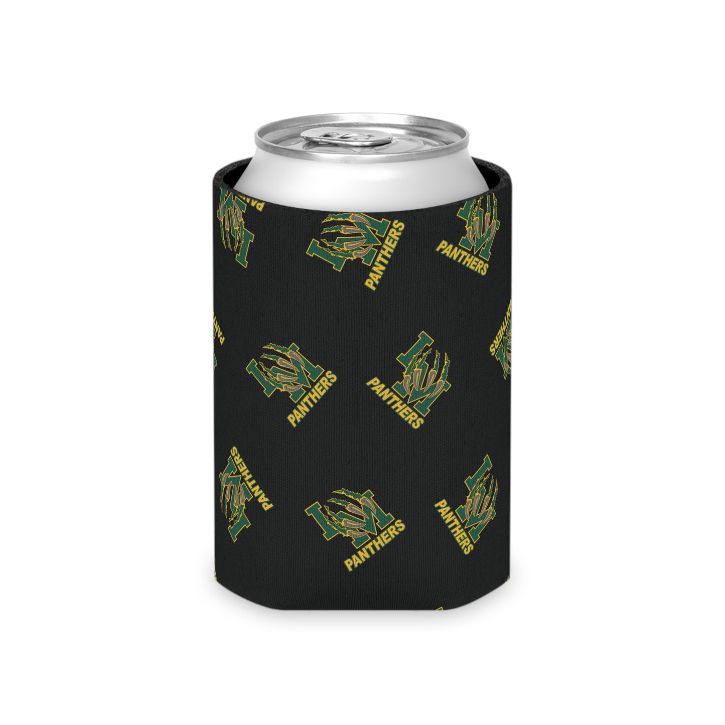 Panthers Logo Can Cooler — Black Team Pattern Beverage Koozie (Game Day for Parents)