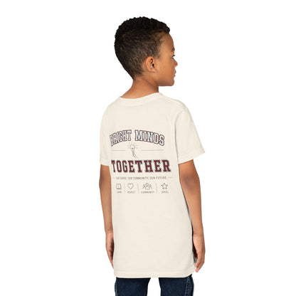 Bright Acres Bright Minds Together Youth Tee — Natural, back on model