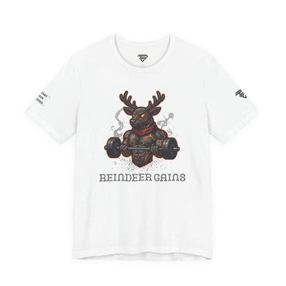 Reindeer Gains Gym T‑Shirt — Funny Christmas Workout Tee