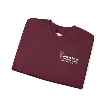 Bright Acres Bright Minds Together Classic Adult Crewneck — Maroon, folded front