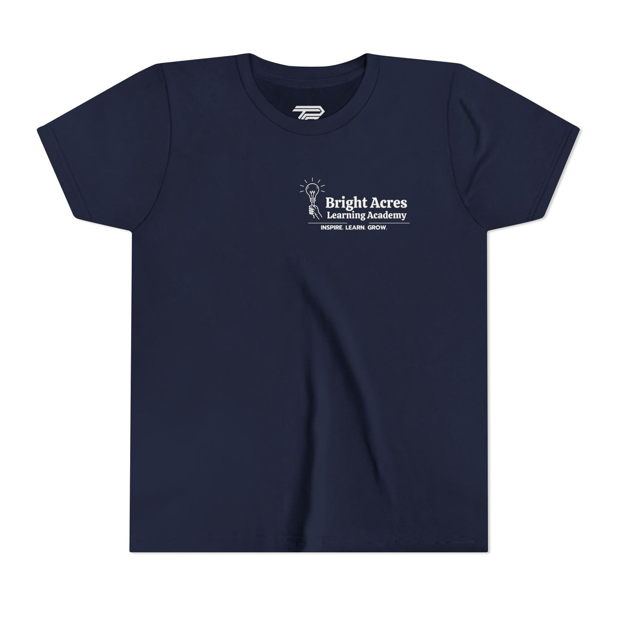 Bright Acres Bright Minds Together Youth Tee — Navy, front