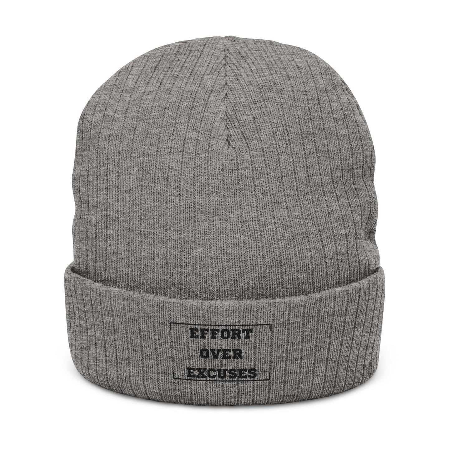 Effort Over Excuses Ribbed Knit Beanie — Embroidered Motivational Winter Hat