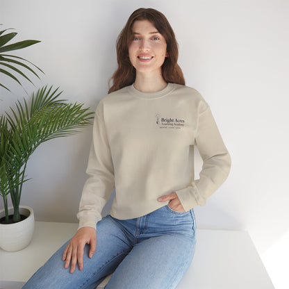 Bright Acres Bright Minds Together Classic Adult Crewneck — Sand, front on model