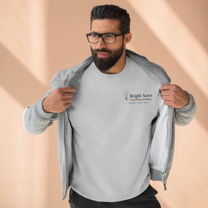 Bright Acres Bright Minds Together Fleece Adult Crewneck — Heather Grey, front on model