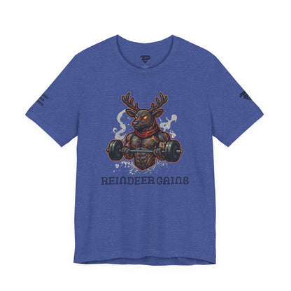 Reindeer Gains Gym T‑Shirt — Funny Christmas Workout Tee