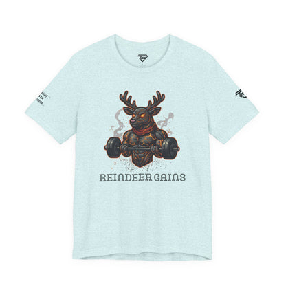 Reindeer Gains Gym T‑Shirt — Funny Christmas Workout Tee