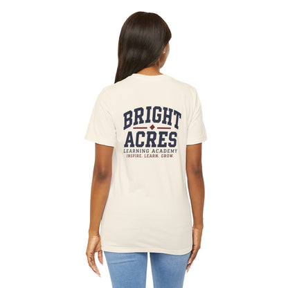 Bright Acres Collegiate Adult Tee — Natural, back on model
