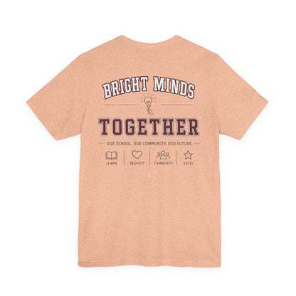 Bright Acres Bright Minds Together Adult Tee — Heather Peach, back