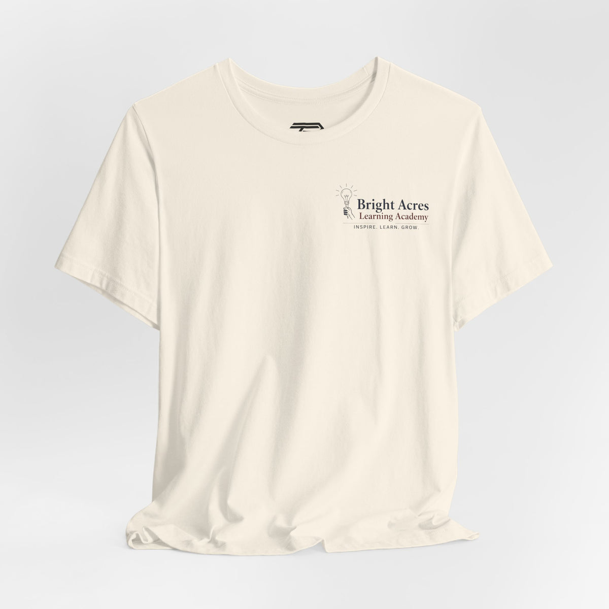 Bright Acres Collegiate Adult Tee — Natural, front hanging