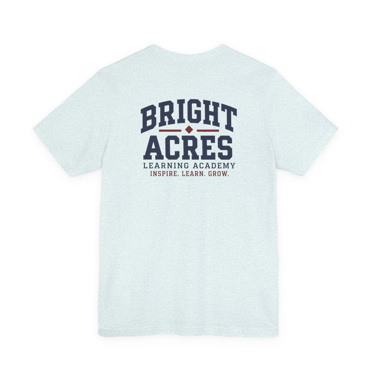 Bright Acres Collegiate Adult Tee — Heather Ice Blue, back