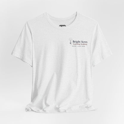 Bright Acres Collegiate Adult Tee — Ash, front hanging