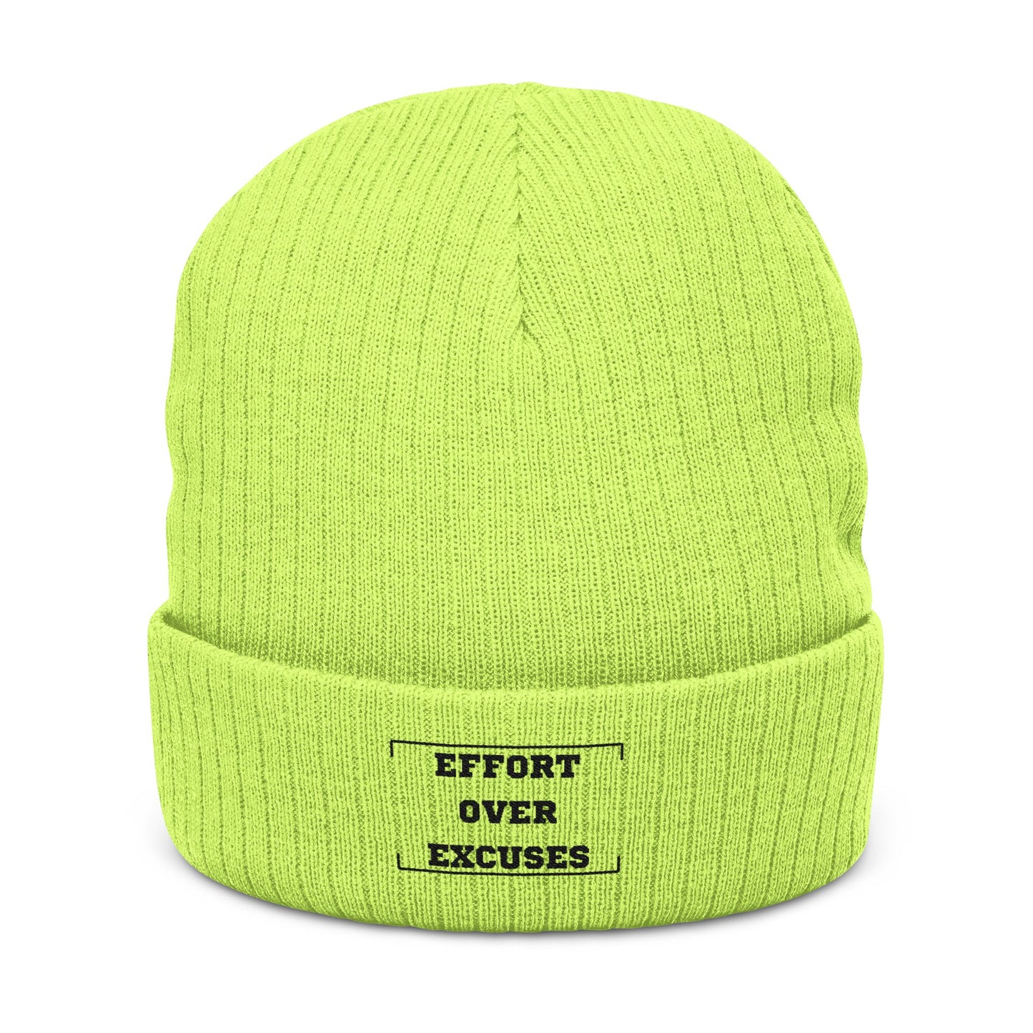 Effort Over Excuses Ribbed Knit Beanie — Embroidered Motivational Winter Hat