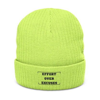 Effort Over Excuses Ribbed Knit Beanie — Embroidered Motivational Winter Hat