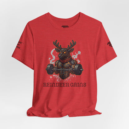 Reindeer Gains Gym T‑Shirt — Funny Christmas Workout Tee