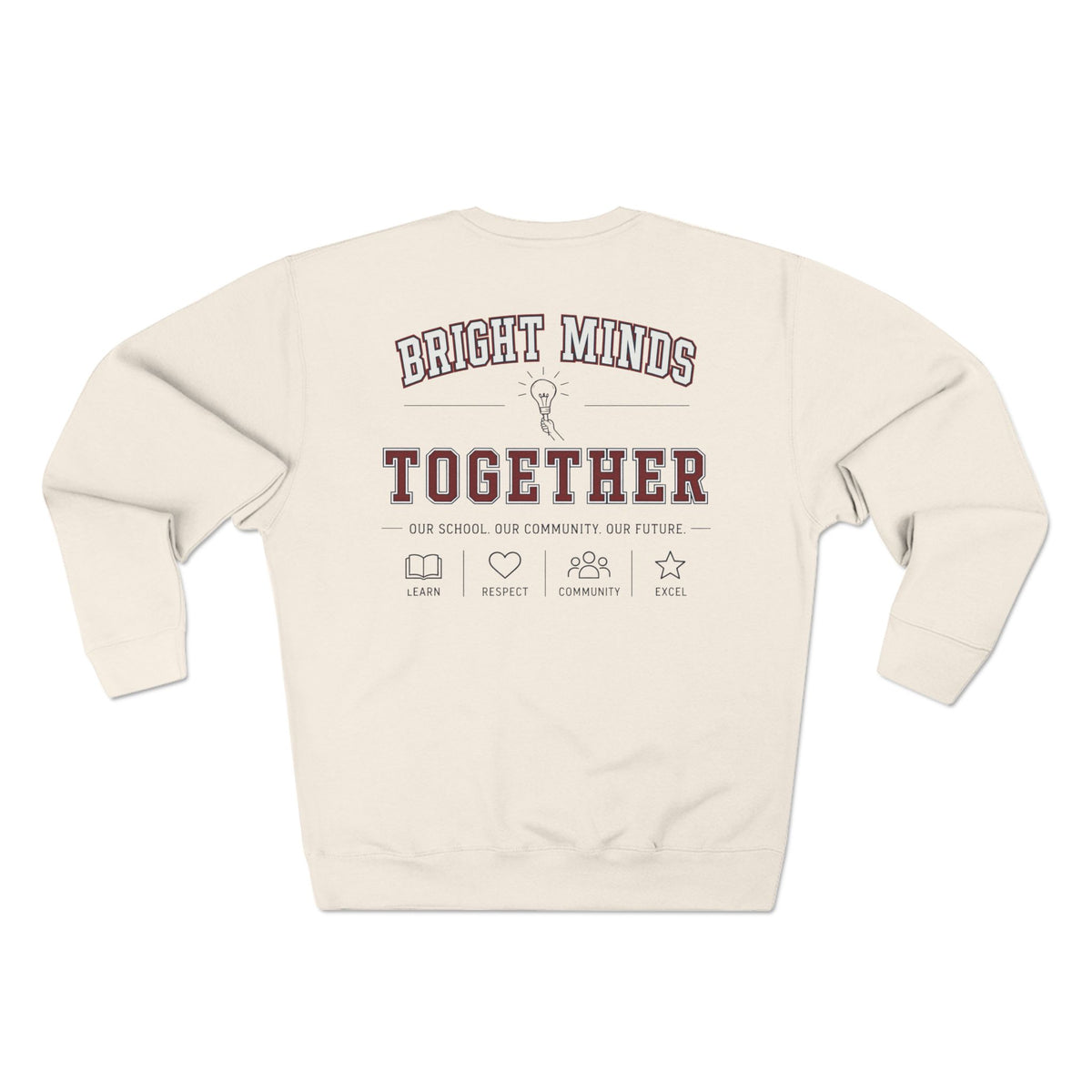 Bright Acres Bright Minds Together Fleece Adult Crewneck — Sandshell, back