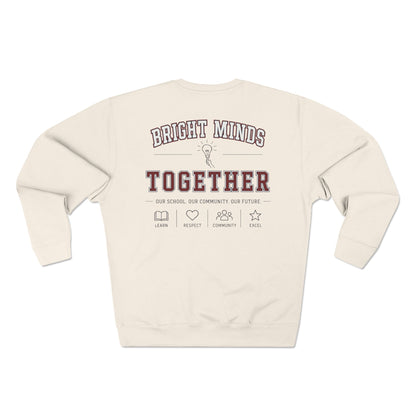 Bright Acres Bright Minds Together Fleece Adult Crewneck — Sandshell, back