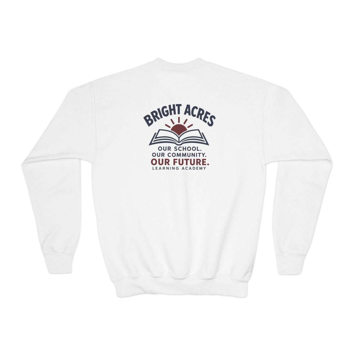 Bright Acres Community Youth Crewneck — White, back
