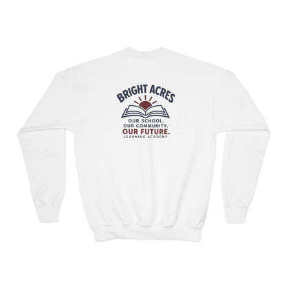 Bright Acres Community Youth Crewneck — White, back