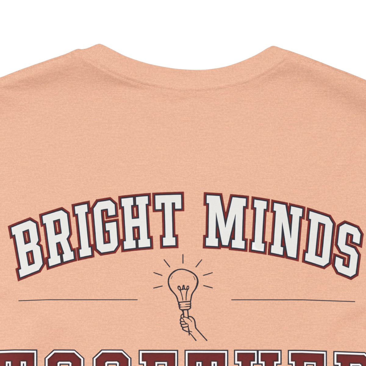 Bright Acres Bright Minds Together Adult Tee — Heather Peach, back design detail