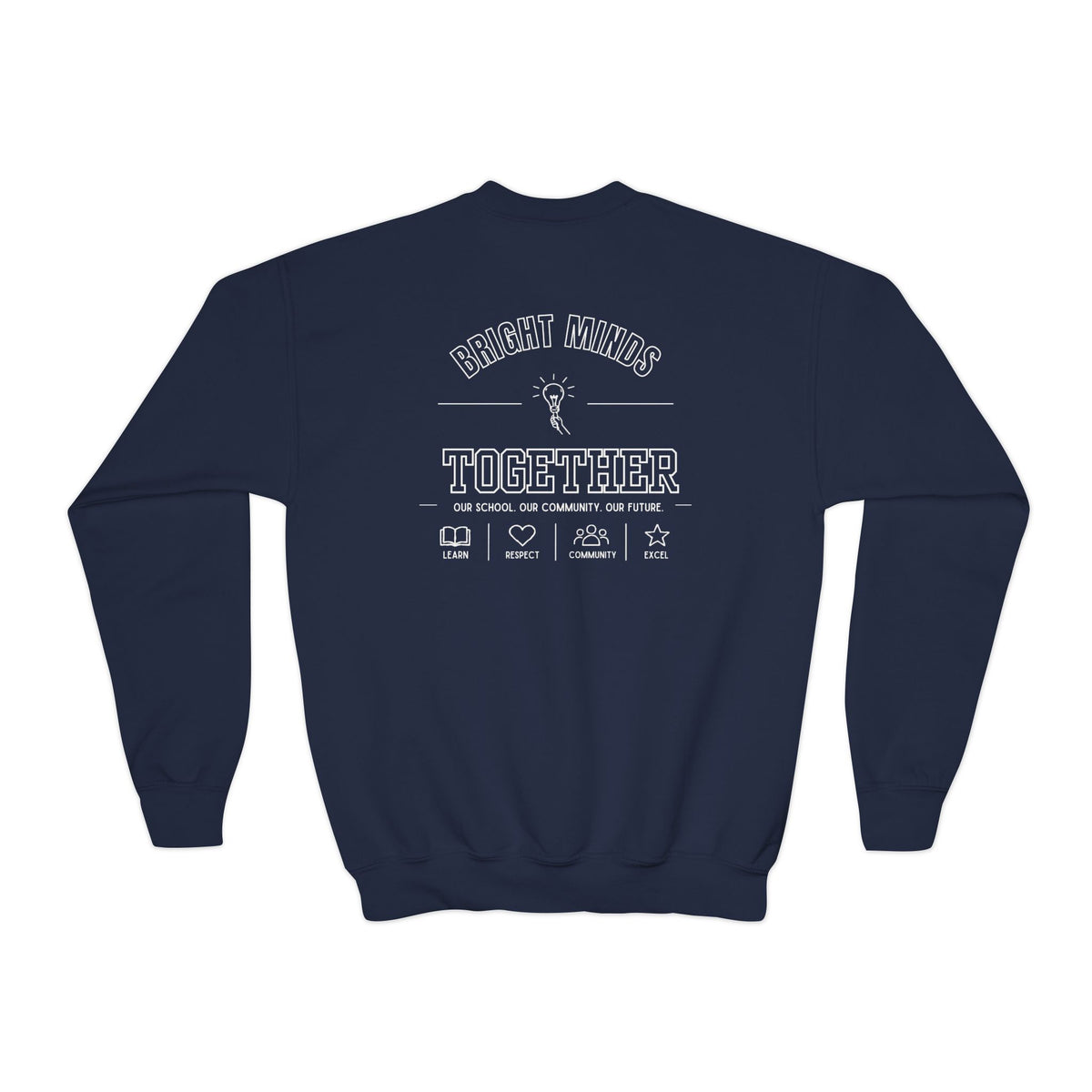 Bright Acres Bright Minds Together Youth Crewneck — Navy, back