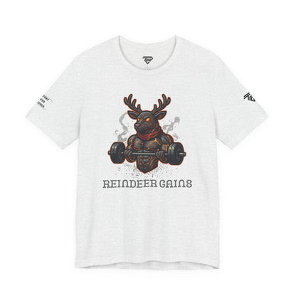 Reindeer Gains Gym T‑Shirt — Funny Christmas Workout Tee