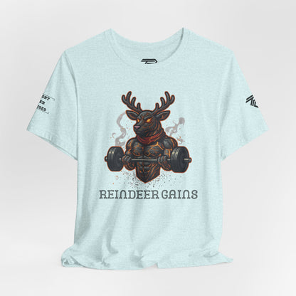 Reindeer Gains Gym T‑Shirt — Funny Christmas Workout Tee