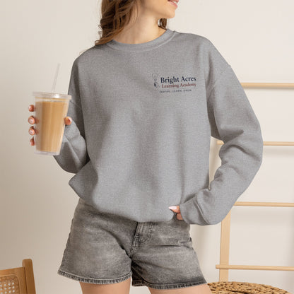 Bright Acres Bright Minds Together Classic Adult Crewneck — Sport Grey, front on model