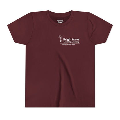 Bright Acres Bright Minds Together Youth Tee — Maroon, front