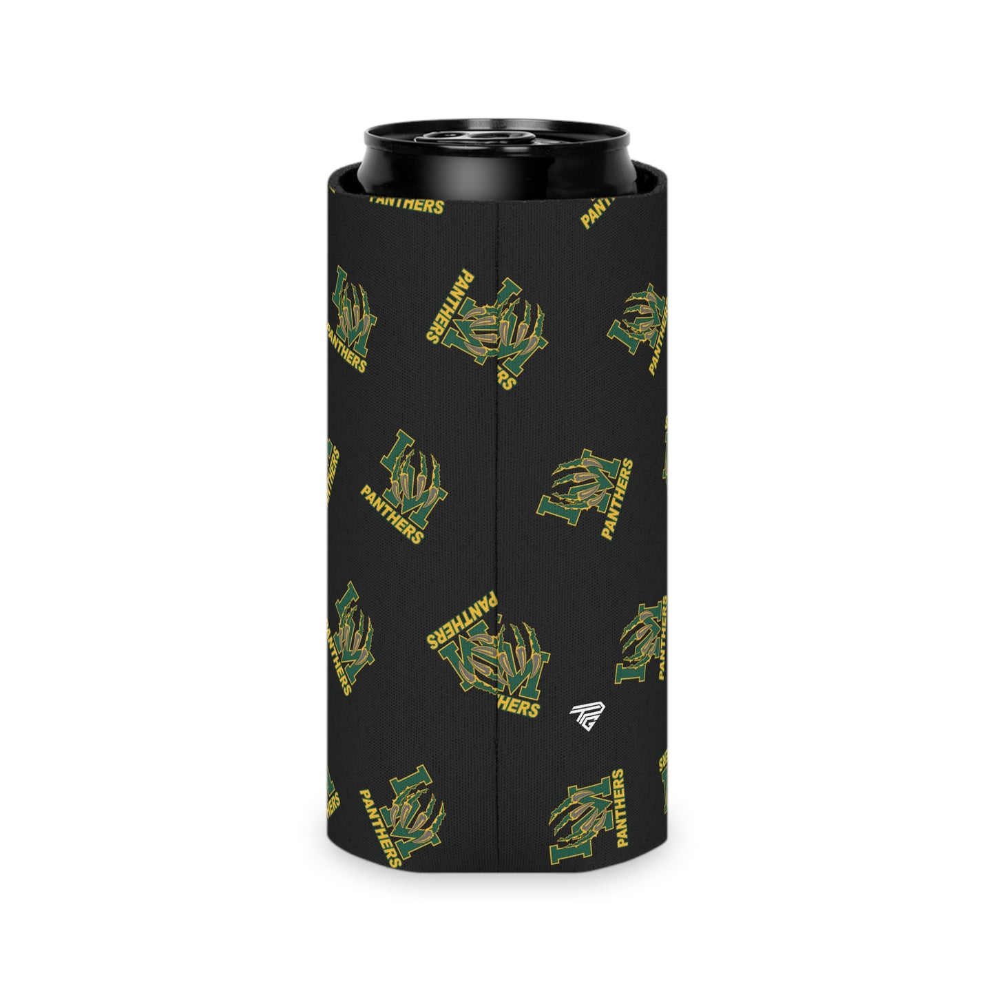 Panthers Logo Can Cooler — Black Team Pattern Beverage Koozie (Game Day for Parents)