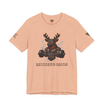 Reindeer Gains Gym T‑Shirt — Funny Christmas Workout Tee