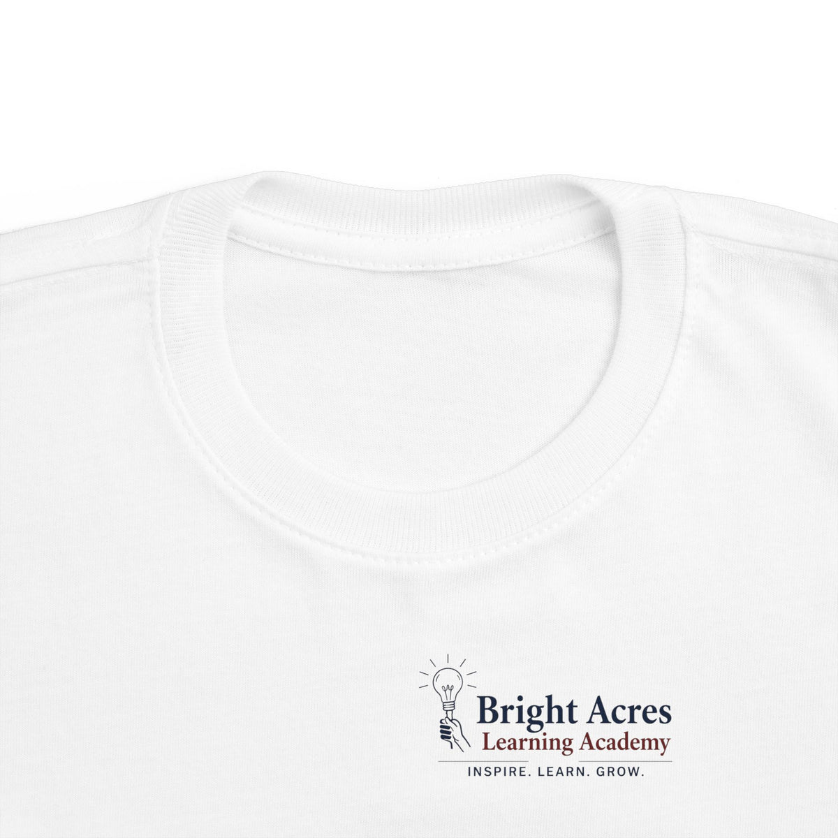Bright Acres Little Minds Bright Futures Toddler Tee — White, chest logo detail