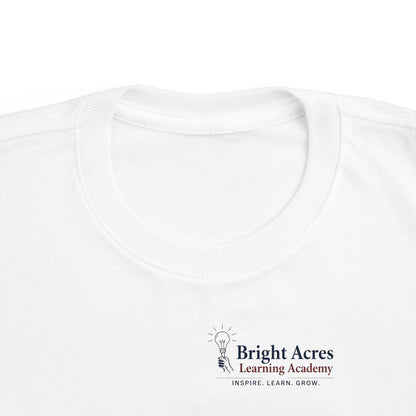 Bright Acres Little Minds Bright Futures Toddler Tee — White, chest logo detail