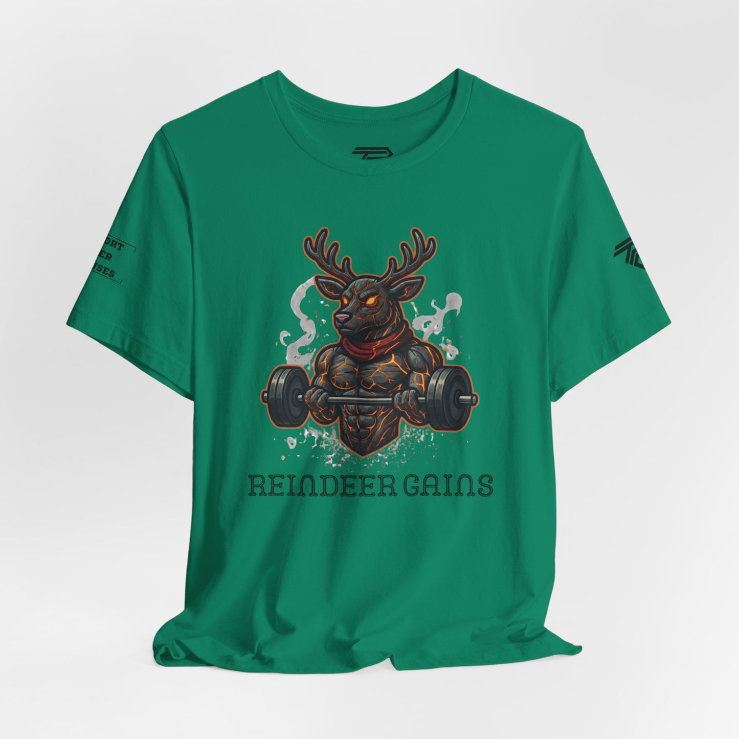 Reindeer Gains Gym T‑Shirt — Funny Christmas Workout Tee