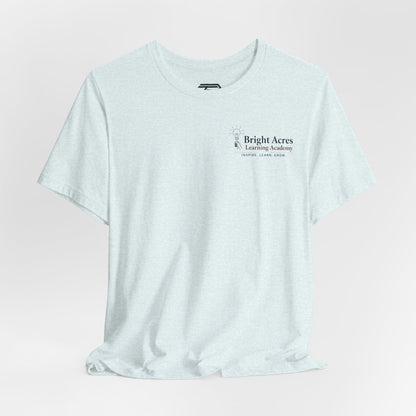 Bright Acres Collegiate Adult Tee — Heather Ice Blue, front hanging