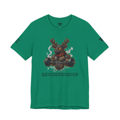 Reindeer Gains Gym T‑Shirt — Funny Christmas Workout Tee