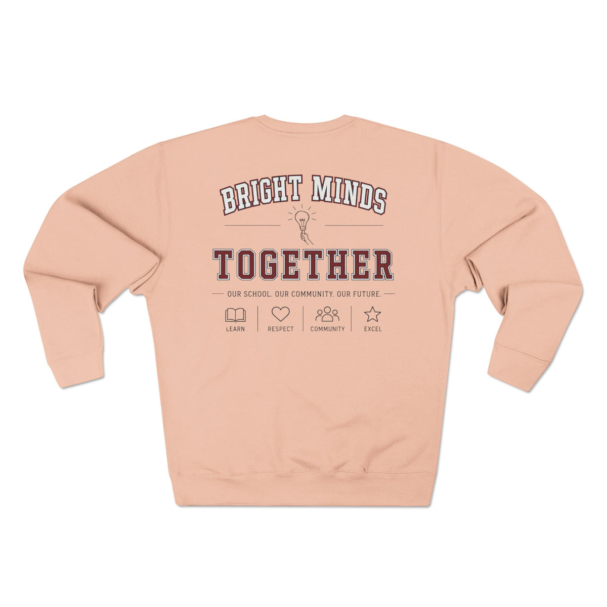 Bright Acres Bright Minds Together Fleece Adult Crewneck — Pale Pink, back